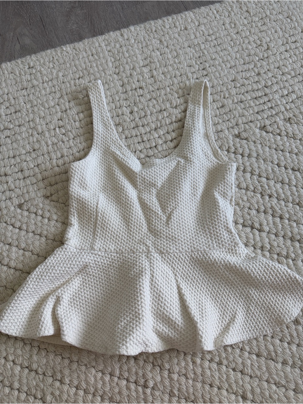 Ganni Women’s Cream Textured Peplum Tank Top